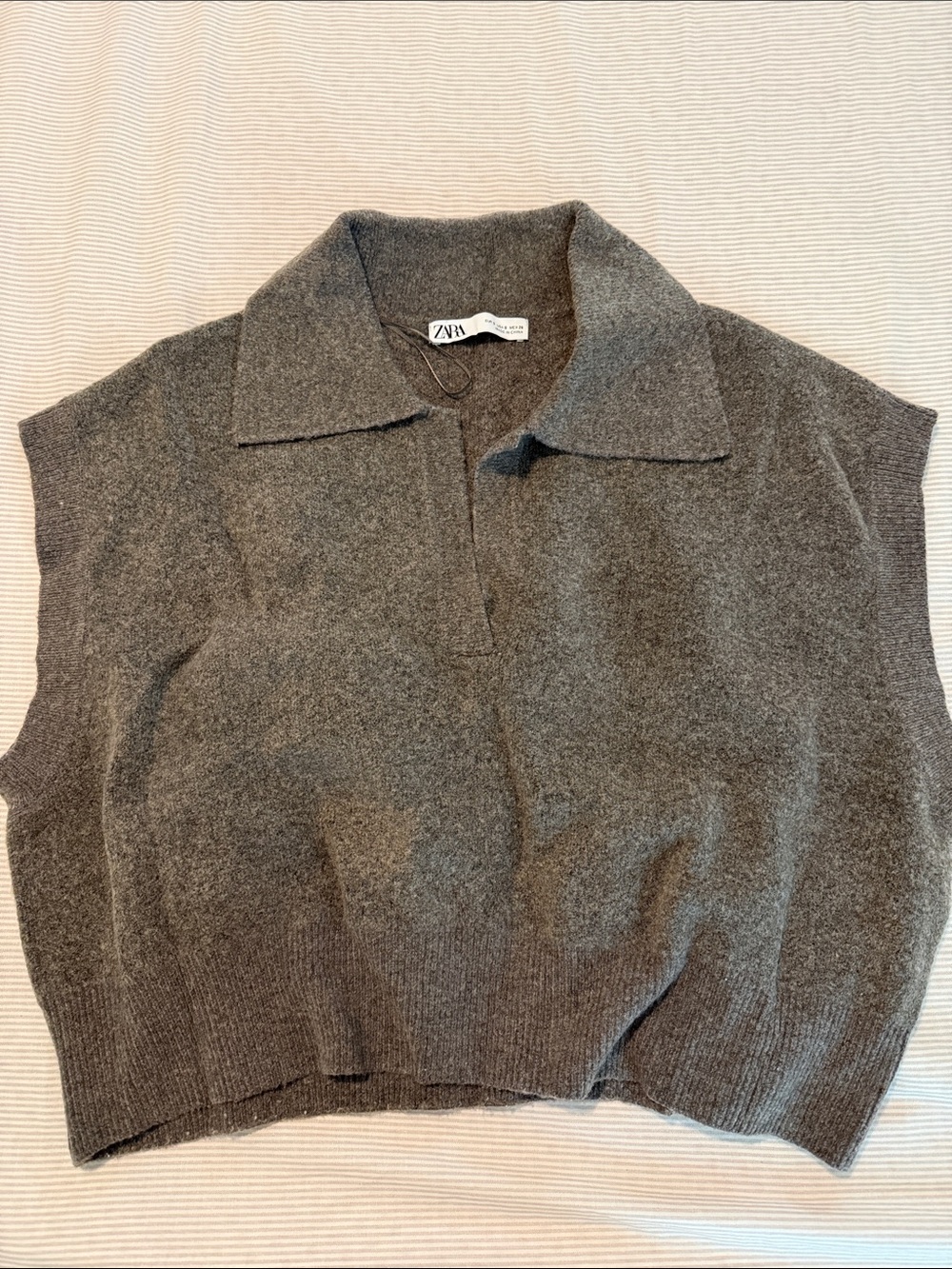 Zara Charcoal Knit Sleeveless Polo Vest